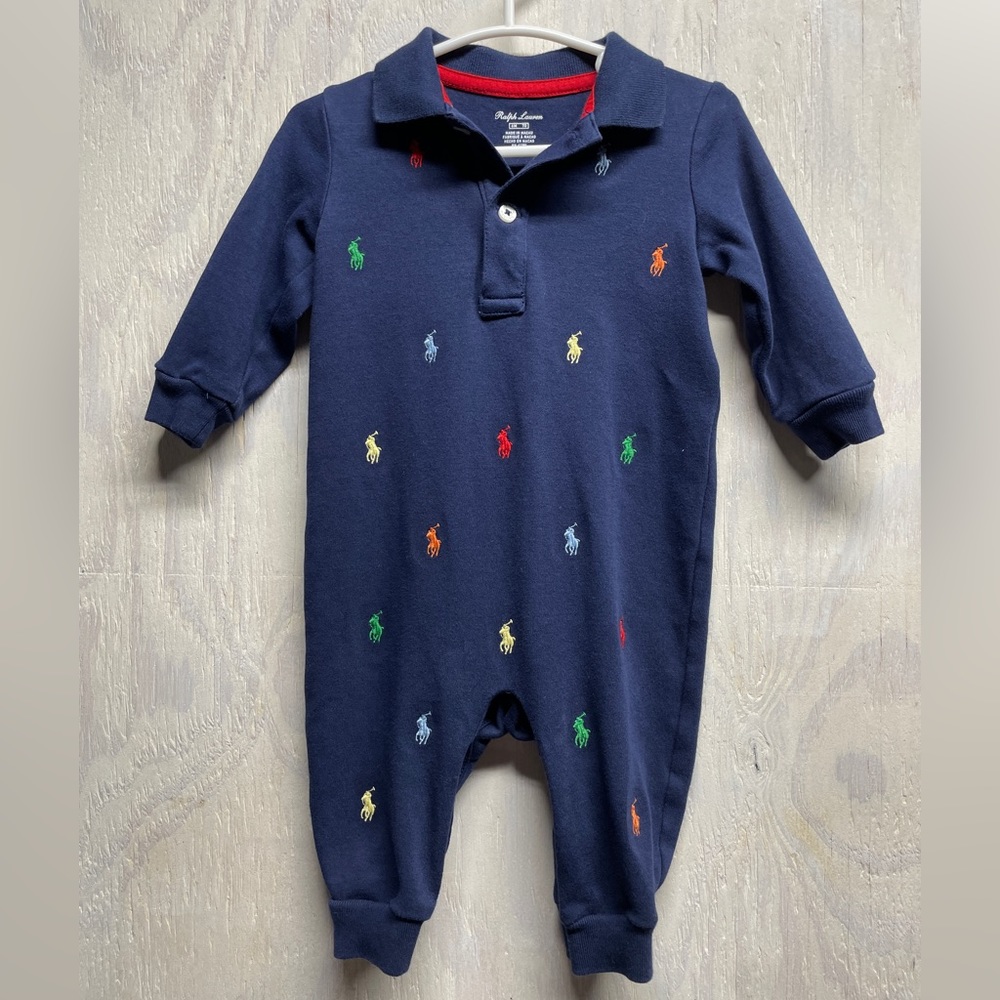 6M Ralph Lauren Soft Cotton Polo Coverall - Refined Navy